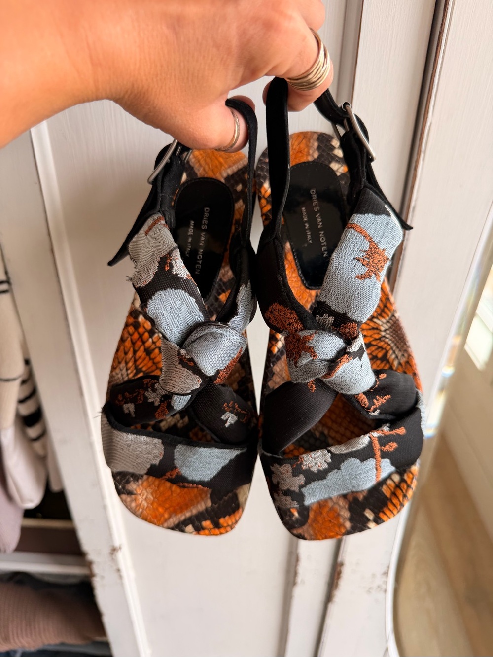 Dries Van Noten Black & Orange Snakeskin Knot Slingbacks